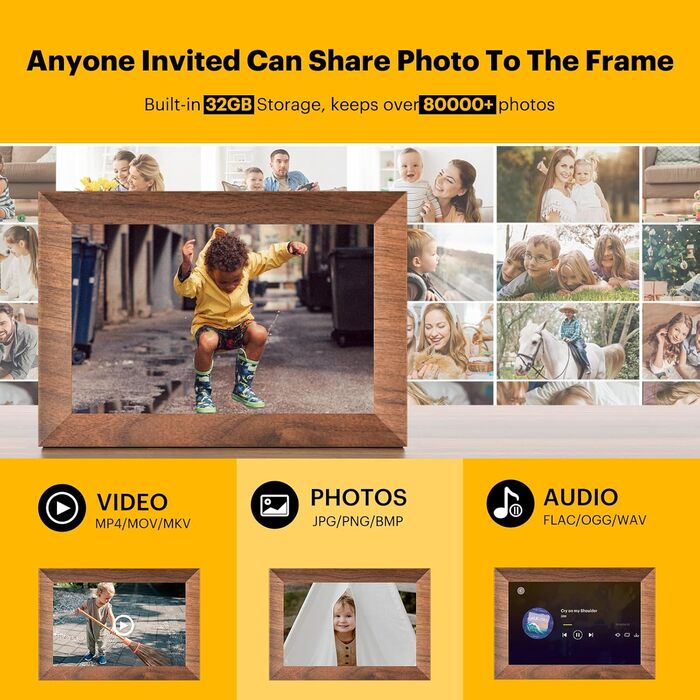 Цифровий фоторамка Kodak 10.1 дюйми з Wi-Fi, HD IPS-сенсорний екран, 32 ГБ пам'яті, автоматичне обертання фото, віддалене перегляд фото/відео через додаток
