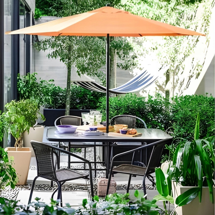 Комплект садових меблів: великий стіл (140x80) та 6 металевих стільців