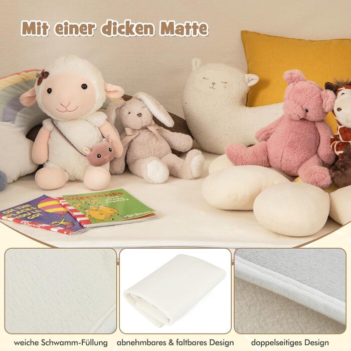 Дитячий намет GOPLUS з м'яким килимком, зірками та китицями, ігровий будиночок для дому та вулиці з вікнами, дверима та кишенями, для дітей від 3 років (Бежевий)