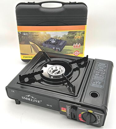 Набір газового пальника Gaskocher для кемпінгу з 8 балончиками бутану 227г, 1-ти вогонь, 2.2 кВт, Piezo запалювання, кейс