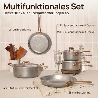 Набір каструль KOKHUB 8 шт. з нержавіючої сталі для індукційних плит, вінтажний набір каструль та сковорідок без покриття, PFOA/PFAS/PTFE-free, набір каструль з кришками для всіх типів плит, безпечний для духовки та мийки