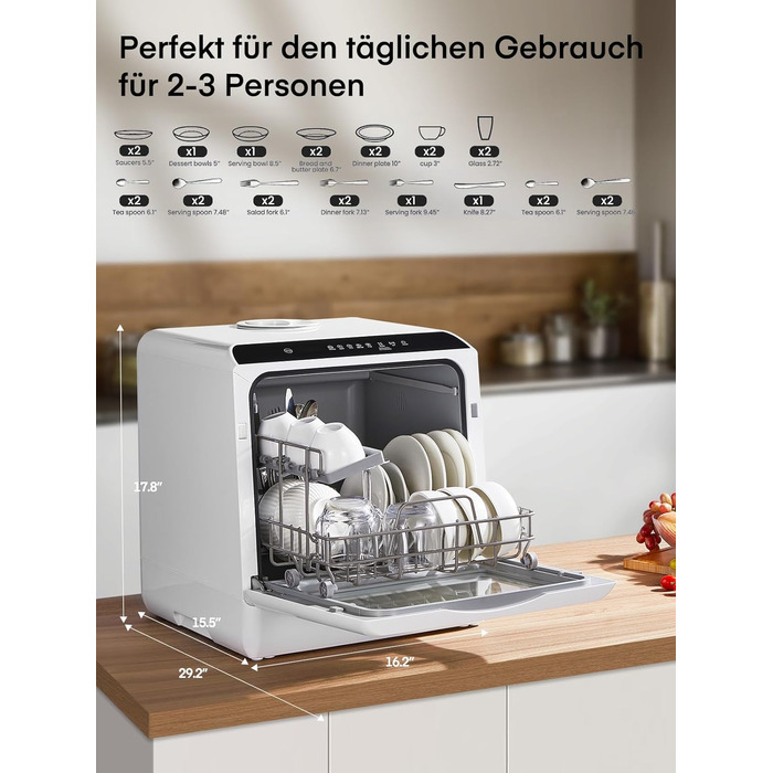 Посудомийна машина Fohere компактна 5л з таймером відкладеного старту (6 годин), 6 програм, для кухні, кемпінгу, автодому