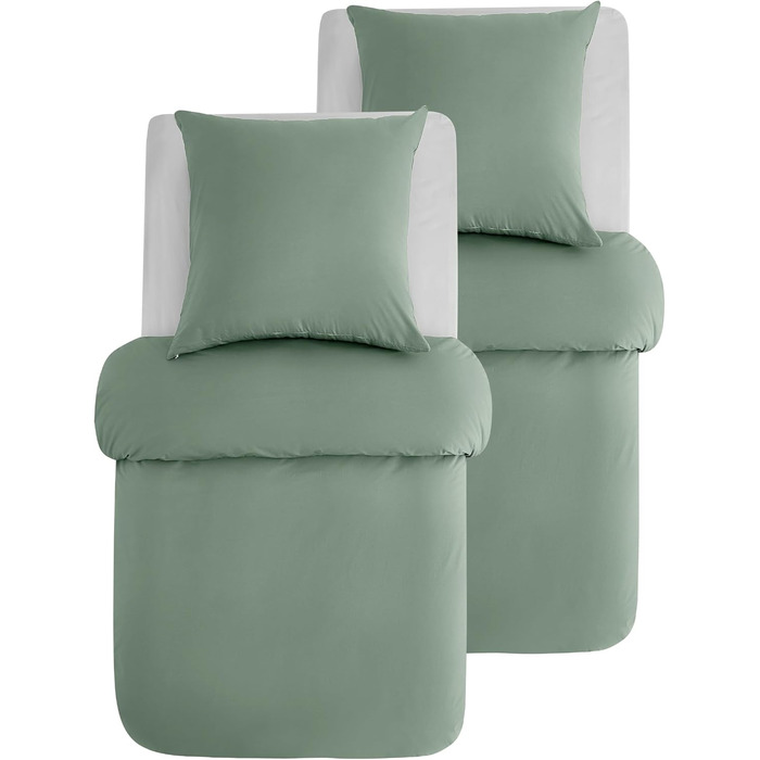 BEDSURE Комплект постільної білизни 135x200, бавовна, 4 частини - зелений колір, комплект з 2 наволочок 80x80 см, Oeko-TEX, застібка на блискавку