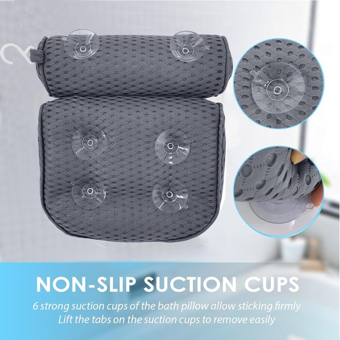 Подушка для ванни AEROiVi Luxuriös: комфортна підтримка голови та шиї, сітчаста тканина, сірий колір