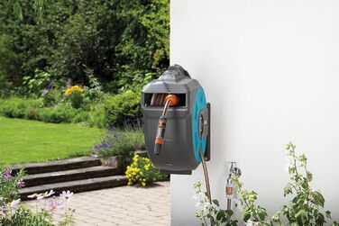 Набір для автоматичного збору садового шланга Gardena Wand-Schlauchbox 35: автоматична котушка, 35 м, якісний шланг, кріплення, насадки, розпилювач (8024-20)