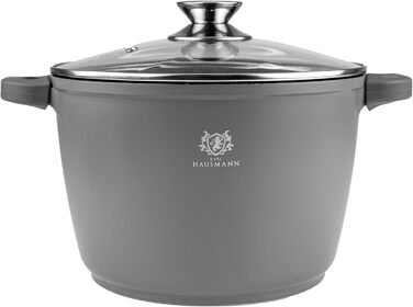 Каструля з антипригарним покриттям 10 літрів з кришкою, діаметр 28 см, з алюмінієвого лиття, для всіх типів плит (включаючи індукцію), сіра. Ідеально підходить для супу, тушкування та приготування великих порцій.