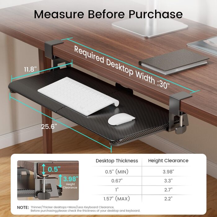 Підставка для клавіатури NearHub, висувна, під стіл, карбоновий дизайн, 65x30 см