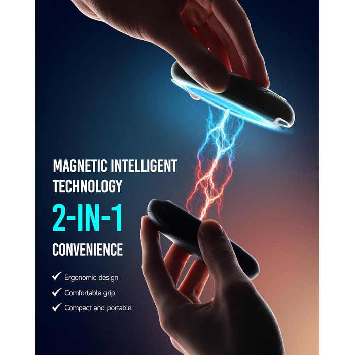 Електричний грієчка для рук 2-в-1 з магнітною основою та зарядним пристроєм, 14000mAh, 3 режими нагріву, для жінок, чоловіків, сімей, гольфу, полюванню та кемпінгу, чорний N7