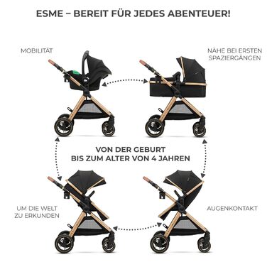 Дитяча коляска Kinderkraft ESME 3-в-1: комплект, до 22 кг, автокрісло I-size, чорна