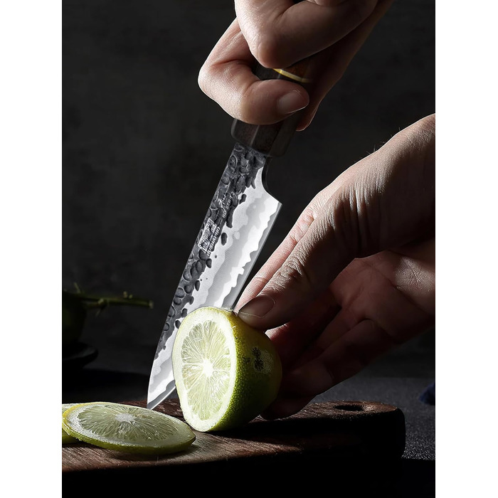 Японський ніж Сантоку HOSHANHO 18 см, ручна робота, з високоякісної сталі, ергономічна ручка, подарункова коробка (ніж-шпелінер 9,5 см)