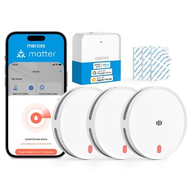 Meross Matter комплект димових сповіщувачів (3 шт.) з Matter Hub, Wi-Fi, двосторонній датчик світла, захист від комах 0,8 мм