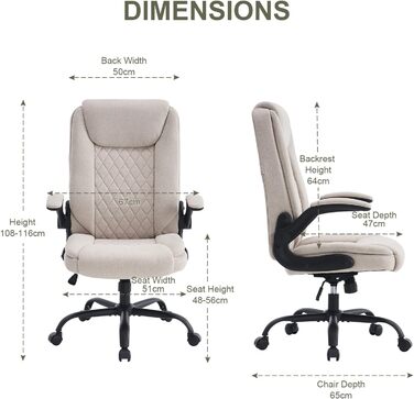Офісний крісло CASTLOVE: ергономічний, з підлокітниками, регулюванням висоти та нахилу, з підголівником. Підходить для дому та офісу, витримує до 150 кг (Бежевий, тканина)