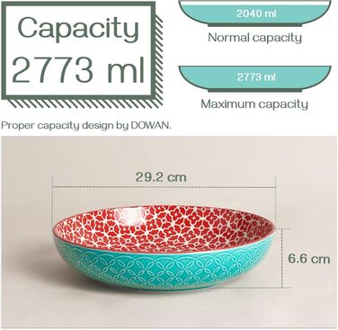 Салатник DOWAN 2000 мл, набір 2 шт, діаметр 24.1 см, порцеляновий, для пасти, мікрохвильова піч, посудомийна машина, штабельовані, різнокольорові