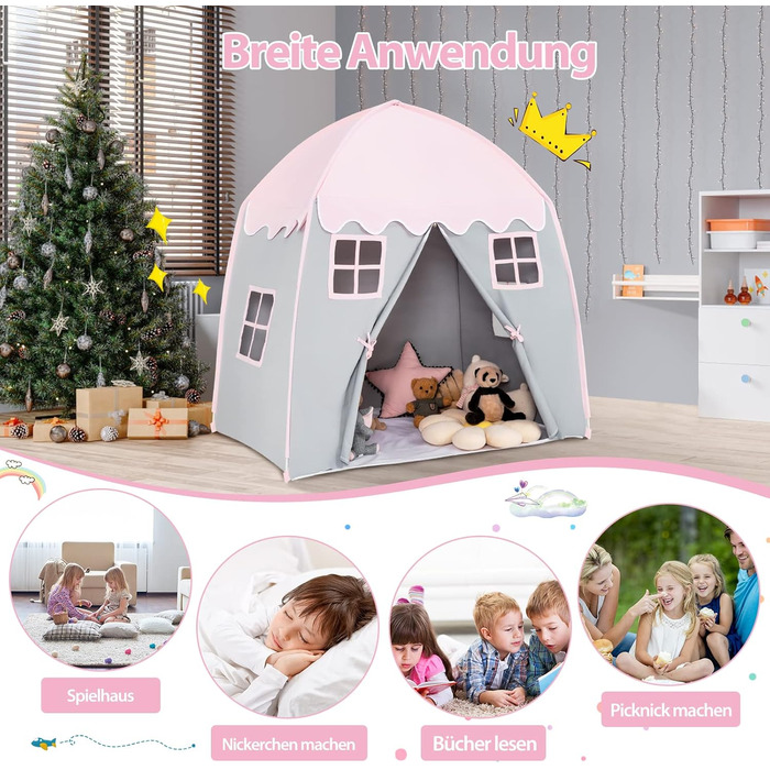 Дитячий ігровий будиночок GOPLUS, XL, 143x100x155 см, з сумкою, килимком, дверцятами на блискавці та 4 вікнами, для 2-3 дітей від 3 років (Рожевий)