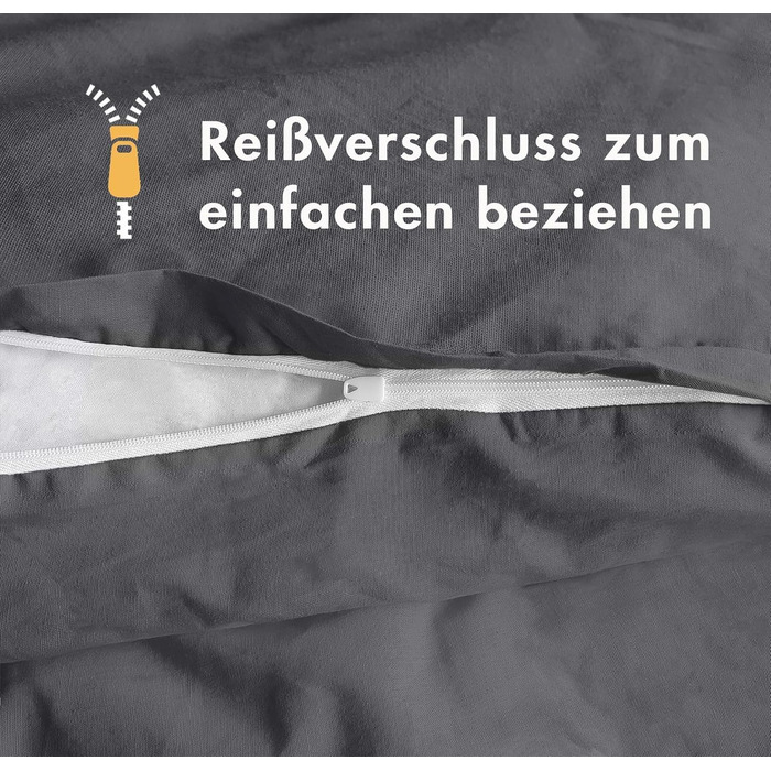 Комплект постільної білизни Sleeptime 200x200, 3-частини - 100% бавовна (200x200 см + 2x 80x80 см) - Oeko-TEX®, блискавка, легкий догляд, дихаючий, приємний до шкіри, антрацит-сірий