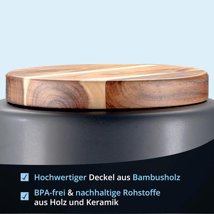 Набір для зберігання картоплі, цибулі та часнику KHG, 3 шт., кераміка, бамбукові кришки, сірий антрацит, об'єм 3 л та 1,5 л