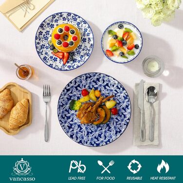 Набір кавових чашок Vancasso Selene, 6 шт., 360 мл, порцеляна, блакитно-білий вінтажний дизайн