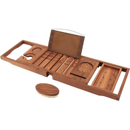 Підставка для ванни VaeFae з текового дерева, регульована, з тримачем для напоїв та книг, висувна, з безкоштовною тековою щіткою для тіла