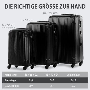 Набір дорожніх валіз FERGÉ QUÉBEC з ABS-пластику, 3 предмети (ручна поклажа, L, XL), чорний