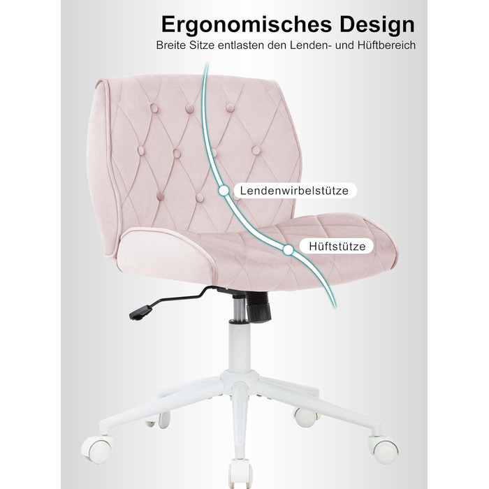 Крісло для дому та офісу Symino з функцією гойдання, крісло для макіяжу та письма, обшите штучною замшею, регульоване по висоті, 360° обертання, ергономічне, до 150 кг, велике, рожеві кнопки