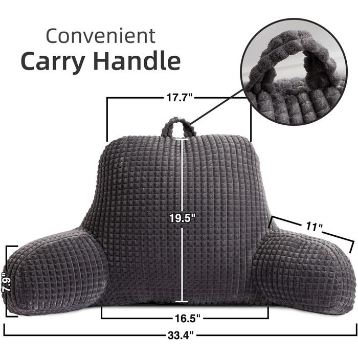 Крісло-мішок для читання Holawakaka для дорослих з підлокітниками та спинкою, велике сіре, для відпочинку та роботи за ноутбуком
