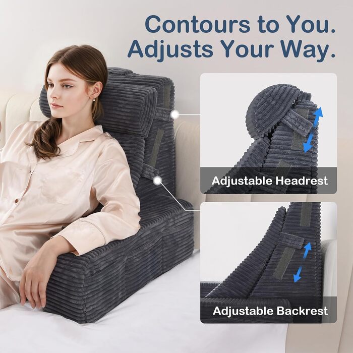 Регульоване подушко-крісло для читання Vekkia з підпоркою для спини - XL кишені, м'який матеріал, ідеально для читання, ігор та відпочинку