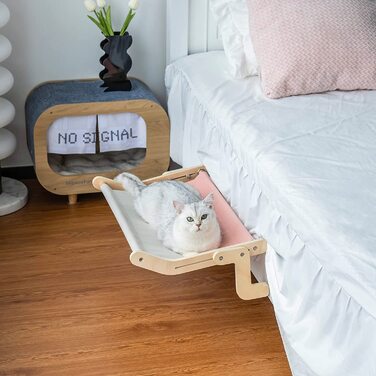 Віконна підставка для кішок MewooFun, гамак для вітальні, віконне сидіння, полки для ліжка для домашніх кішок без свердління, без присоски (рожевий / сірий), рожевий / сірий