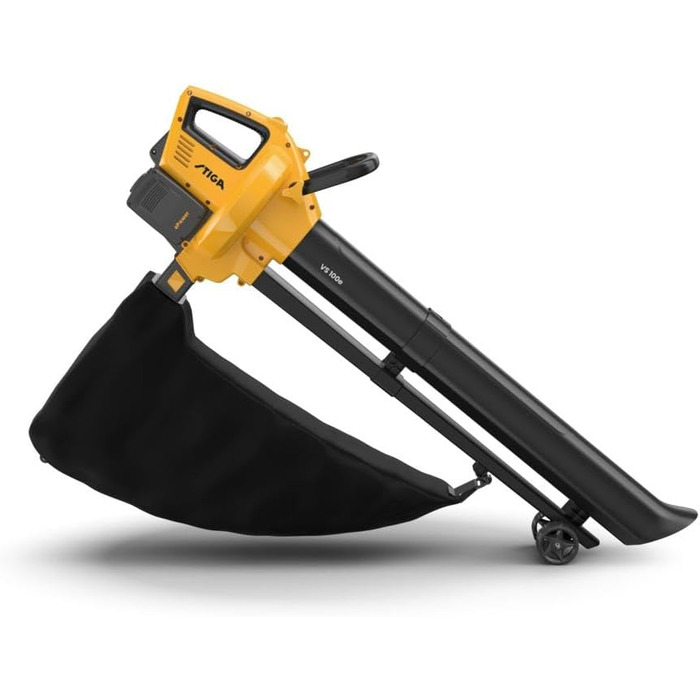 STIGA VS 100e: Акумуляторний пилосос-подрібнювач-дугун, 2 x 20V акумулятори, 45л контейнер, 3-в-1 для листя та сміття, з зарядним пристроєм