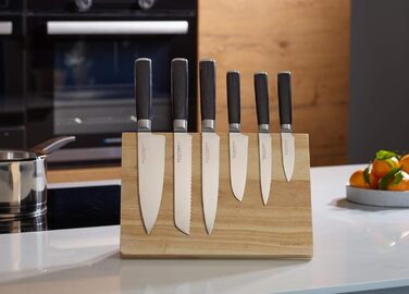 Набір кухонних ножів ECHTWERK Damast 7 предметів: кухонні ножі, ніж для хліба, ніж для філе, сантоку, універсальний ніж, ніж для очищення, ручки з пака-дерева, магнітний дерев'яний підставка