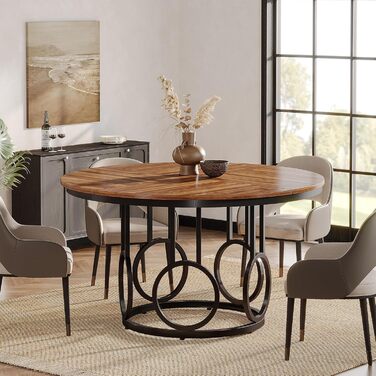 Круглий обідній стіл Tribesigns Runder, 119 см, дерев'яний кухонний стіл з металевим каркасом на 4-6 осіб, великий круглий стіл для вітальні, кухні, їдальні (колір: коричневий & чорний), лише стіл