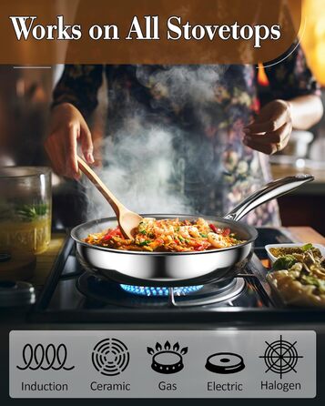 Набір каструль та сковорідок Cook N Home з нержавіючої сталі (7 предметів) з кришками з термостійкого скла, індукційний, придатний для миття в посудомийній машині, сріблястий (сковорода 25 см)