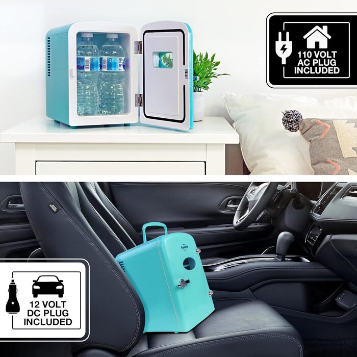 Koolatron Retro Mini Холодильник 4L: Стильний міні-холодильник для дому, авто, кімнати, косметики, напоїв та дитячого харчування. 12V DC