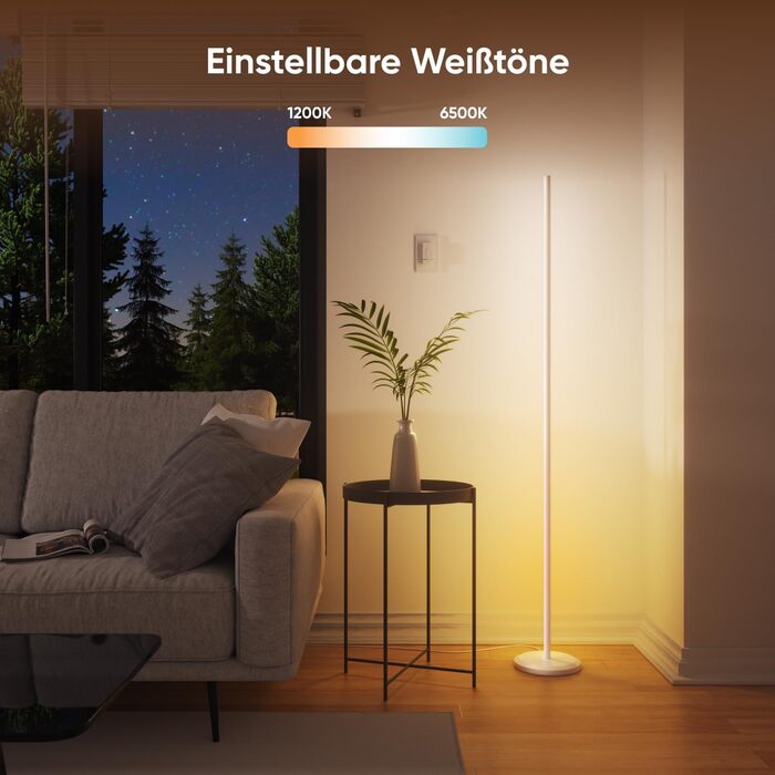 Наноліф Matter Розумна Підлогова Лампа Біла, RGB IC LED, Диммер, Музичний Синхронізація, 1700lm, Управління через Додаток та Голос (Alexa, Apple HomeKit), Декоративне Освітлення для Спальні та Геймінгу