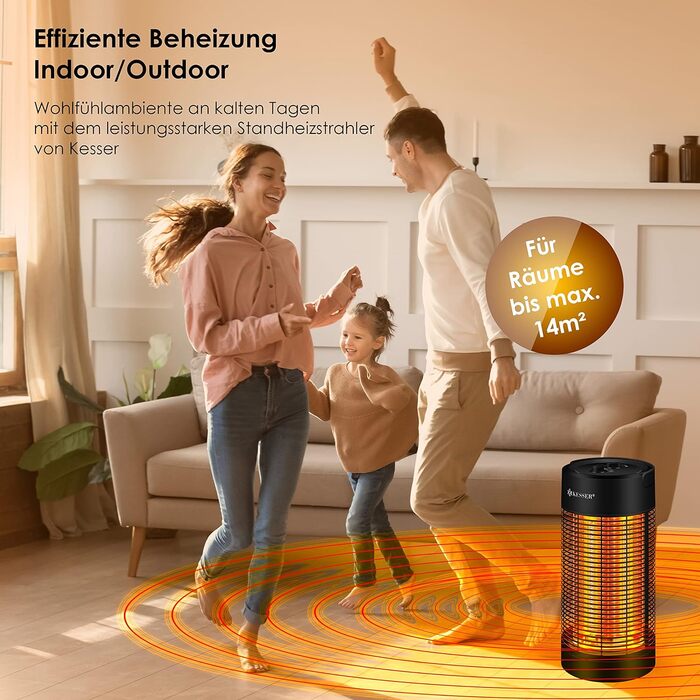 Інфрачервоний обігрівач KESSER Radiant Heater, Енергоефективний обігрівач 700 Вт Інтер'єр з коливанням на 360, Підлоговий блок, Електричний обігрівач IP55, Обігрівач для патіо (1200 Вт, білий)