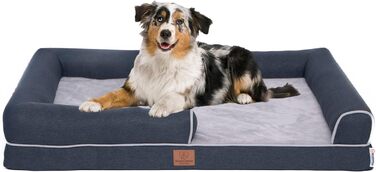 Ортопедичний лежак для собак преміум-класу з яєчною піною, додатковий ремінь, водонепроникний внутрішній чохол, диван для собак, подушка для собак, пухнастий, чохол знімається, можна мити, 71 x 58 x 17 см, світло-сірий (L)