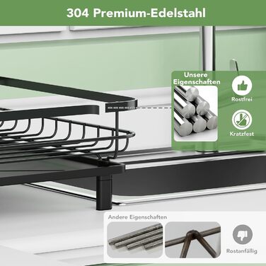 Сушарка для посуду ROTTOGOON розширювана, нержавіюча сталь, з висувним носиком та відділенням для столових приладів, чорна (1-рівнева)