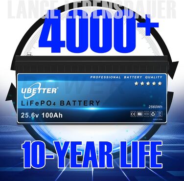 Літієва батарея UBETTER LiFePO4 24V 100Ah, 2560 Вт, 4000 циклів, заміна на AGM, для автофургонів, морських, сонячних