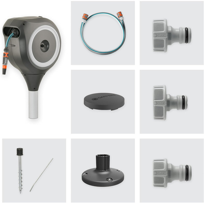 Набір для поливу Gardena RollUp M 20 м: шланг, тримач, система поливу та розпилювач. Ідеально для середніх садів.