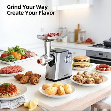 М'ясорубка електрична FIMEI 4-в-1 з насадками для ковбас та печива, нержавіюча сталь