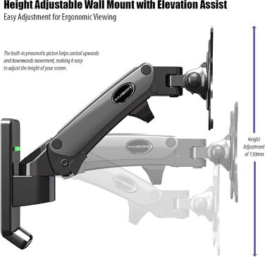 Кріплення для монітора Invision 17-27' з газовою пружиною, VESA 75x75/100x100, регулювання висоти, нахил, поворот, 2-7 кг [FX100]
