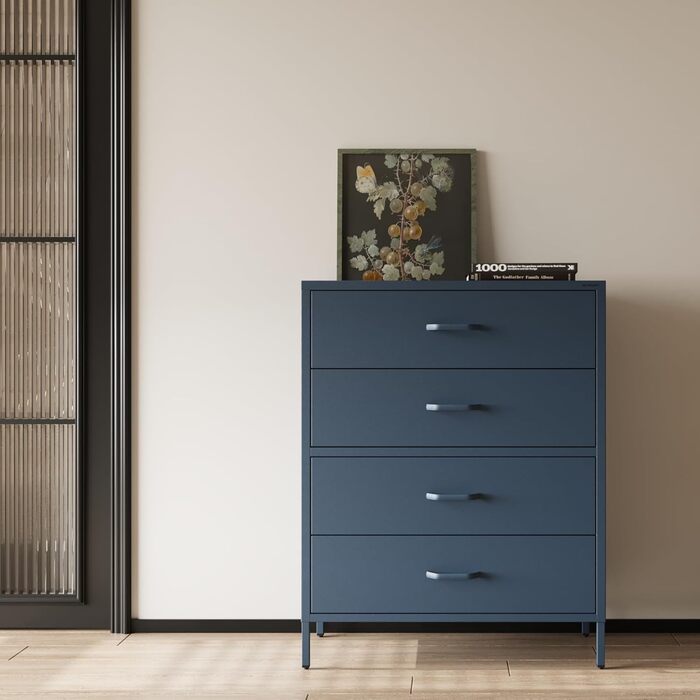 Металева комода Jan Nowak з шухлядами Carla | Комод-шафа для спальні, вітальні, дитячої кімнати | Стиль лофт | Комод з шухлядами, темно-синій | 80 x 101,5 x 40 см