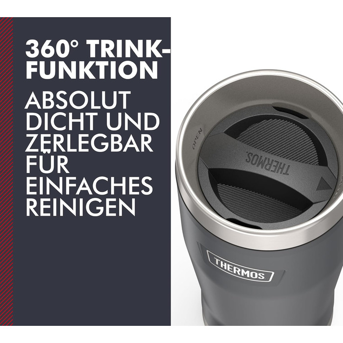 Термос ICON MUG 0,47л, бежевий/пісочний мат, термокружка 470мл, кавова кружка to go з нержавіючої сталі, ізотермос, 7 год гаряче / 22 год холодне, придатна для миття в посудомийній машині, абсолютно герметична, без BPA (470 мл, темно-сірий / Graphite Mat)