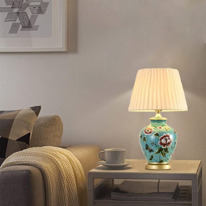 Керамічна настільна лампа Mengjay: нічник, лампа для читання, декор, білий/блакитний