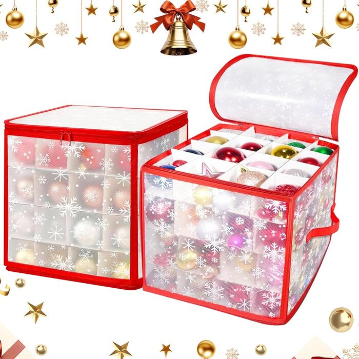 Коробка для зберігання ялинкових прикрас (64 шт.) з 4 рівнями, 30x30x30 см