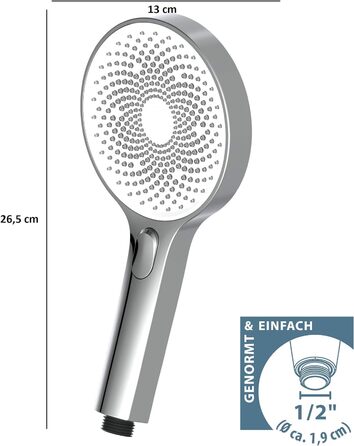 Ручний душ SCHTTE 60955 SAMOA RAIN з технологією оксамитового розпилення, душова лійка з більш ніж 300 струменями та 3 регульованими типами розпилення, душова лійка для душу проти накипу, хром-білий