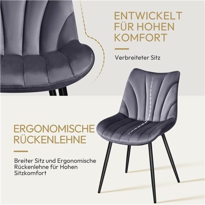 Набір обідніх стільців Yaheetech, 4 шт., з м'яким сидінням з велюру та металевими ніжками, до 150 кг, сірий