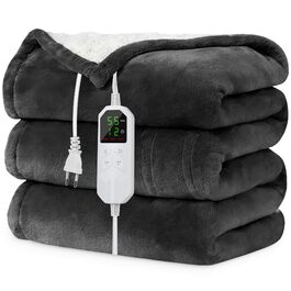 Електрична гріюча ковдра з таймером та захистом від перегріву 130x180 см, 8 режимів нагріву, пральна машина, фланцель-шерпа, сіра для дому та офісу