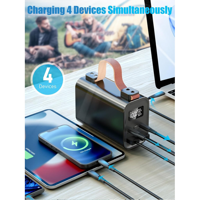 Портативний акумулятор для ноутбука 140W, 50000mAh: Power Bank з LED дисплеєм, PD3.1, QC4.0, 4 виходи та 2 входи (Чорний)