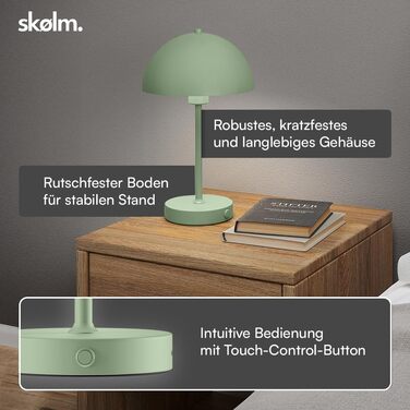 LED настільна лампа Skølm Aeriala: регульоване світло, USB-C зарядка, до 10 годин роботи, металева, тепле біле світло, енергоефективність G (м'ятно-зелена)