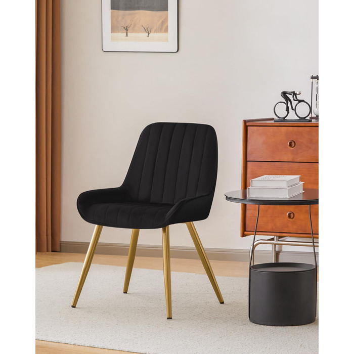 Набір з 4-х стільців Lestarain для їдальні, вітальні, кухні. Ретро стільці з м'яким сидінням (велюр, чорний), металеві ніжки, до 150 кг.